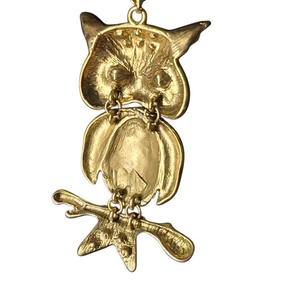 🔥Whimsical Articulated Owl Pendant Necklace | Enamel & Rhinestone Hinged Moveme - Picture 3 of 3